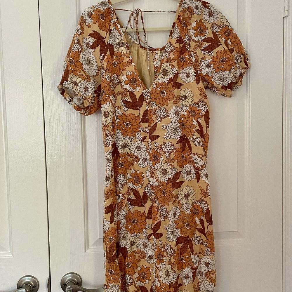 NWT Size 6TALL Floral Linen Button Front Puffed Sleeved Dress - Picture 5 of 8